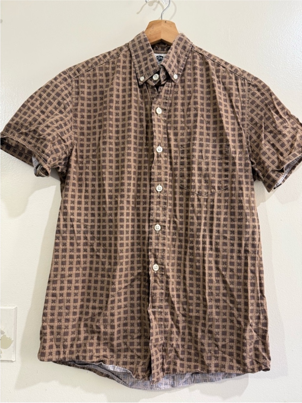 Penningtons Brown Checked Short Sleeve Button-Down Shirt